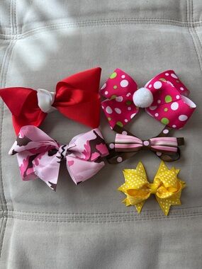 Handmade Colorful Mixed Hair Bow Set - Red, Pink, Yellow, Brown